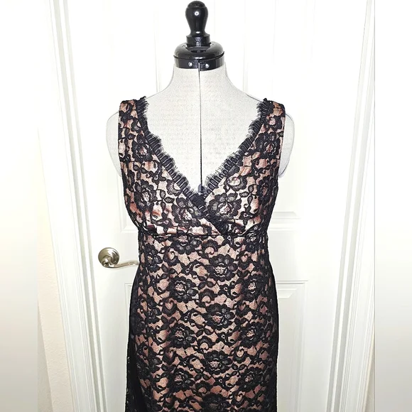 Classy Eliza J New York Black Lace & Nude Champagne Elegant Lady Cocktail Dress - Picture 10 of 15